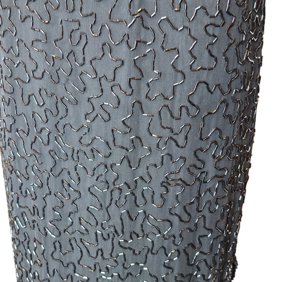 Vintage A.J. Bari 100% Silk Full Beaded Asymmetrical Formal Gown - Picture 6 of 13